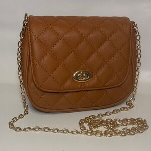 Tan Quilted with Gold Chain Small Handbag Crossbody